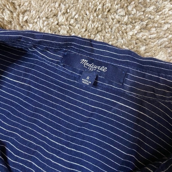 Madewell Eyelet-Hem Navy Striped Button Down Top - Picture 4 of 7